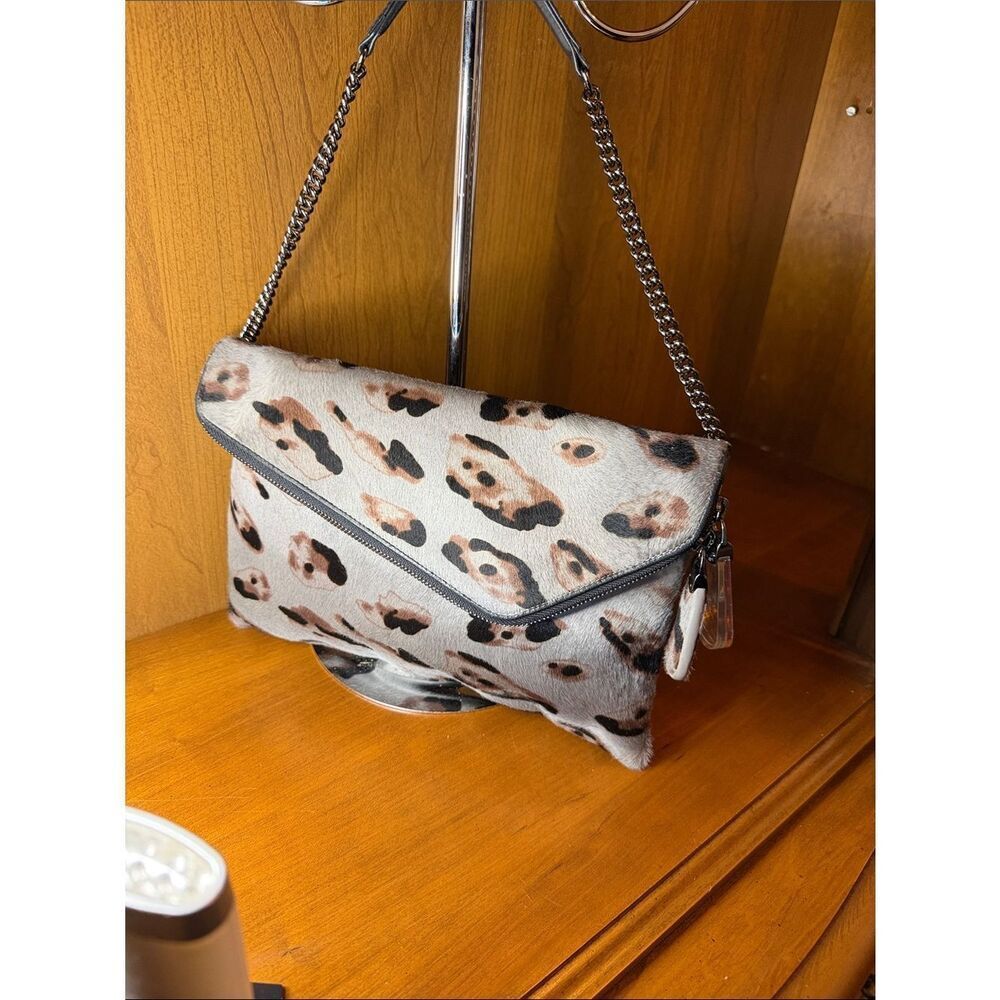 Henri Bendel Pony Hair Leopard Print Foldover Bag